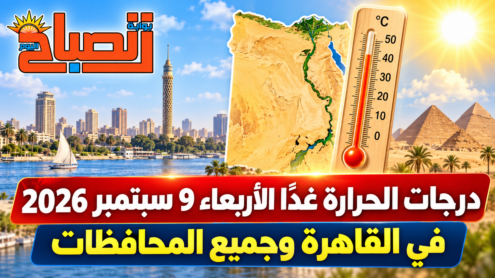درجات الحرارة غدًا الأربعاء 9 سبتمبر 2026 في القاهرة وجميع المحافظات